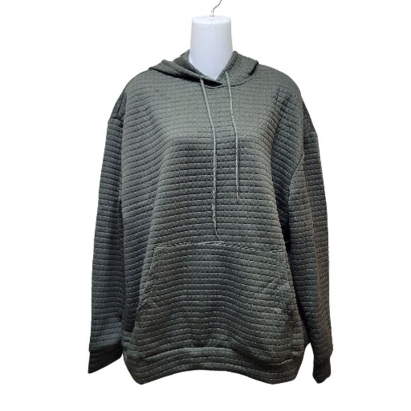 Green Quilted Pullover Long Sleeved Drawstring Hoodie with Kangaroo Pocket NWOT - Picture 4 of 10